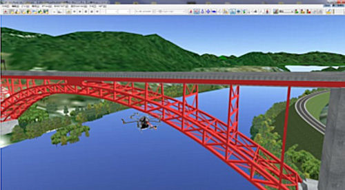 3DVRと連携して橋梁周辺を飛行するUAVのイメージ