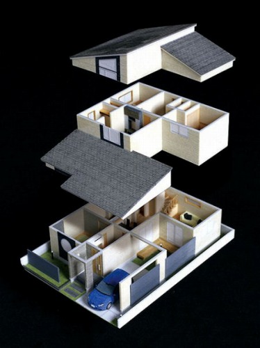 一戸建て住宅を階層別に分けて作った模型