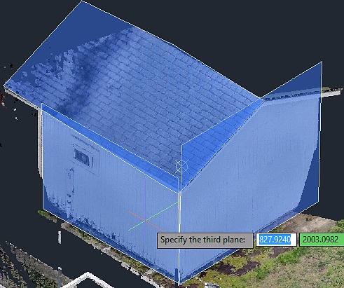 2面の壁と屋根が交わる点を求めた例（資料：AUTODESK AutoCAD 2016 HELPより）