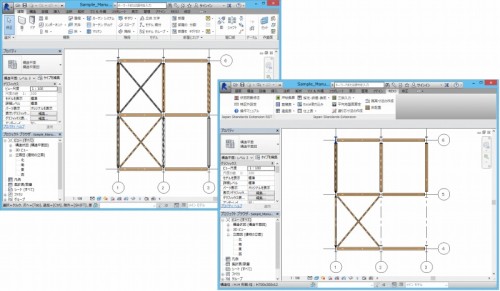 構造設計向けの「Japan Standard Extension RST 2016」の機能を使って構造平面図の表示を切り替えた例