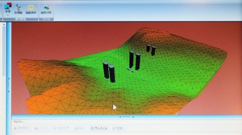 出来上がった3D地形モデル。橋脚は既存のデキスパートシリーズで作成したものを配置してある