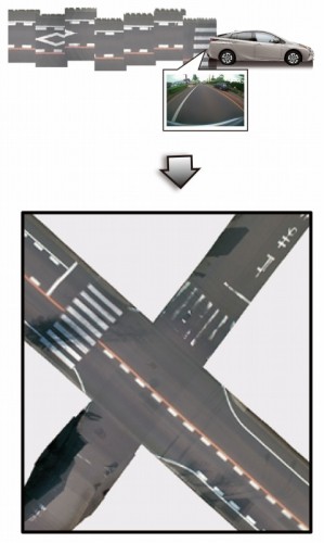 車載カメラとGPSで道路地図を自動生成するイメージ（以下の資料：トヨタ自動車）
