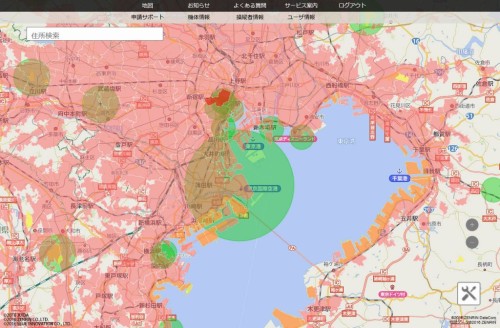 SoraPassの東京湾周辺地図。ヘリポートがかなり追加された