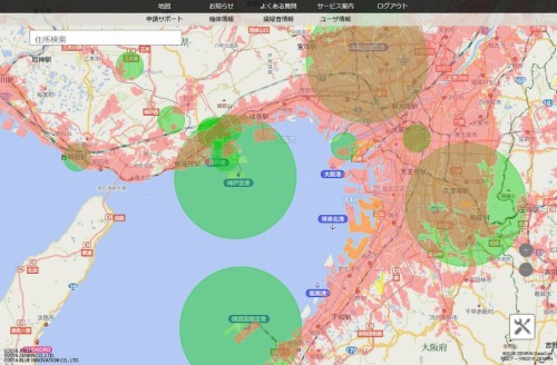 SoraPassの大阪湾周辺地図。ヘリポートが追加された