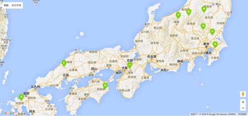 ドローン用フライトマップに追加された「飛行可能施設」（緑色の部分。資料：DJI JAPAN）