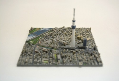 フルカラー3Dプリンターで造形した東京スカイツリー付近の都市模型(以下の写真、資料：アイジェット)