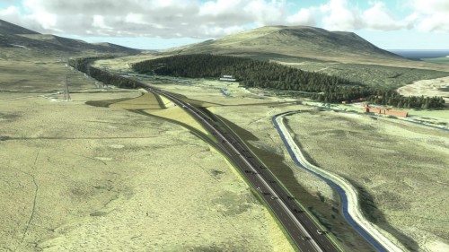 CH2M社とフェアハースト社のJVが航空写真をもとに作成した地形と高速道路の3Dモデル（資料：CH2M、Fairhurst）