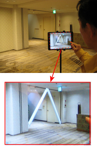 現場の映像上に耐震補強用の筋交いの3Dモデルを配置したイメージ