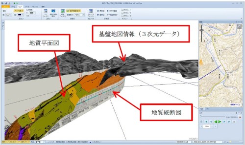 山岳トンネル工事用のCIMソフトで表示した準3次元モデルの例（以下の資料：奥村組）