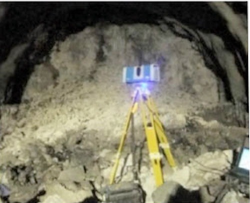 3Dレーザースキャナーによる発破後のトンネル断面計測