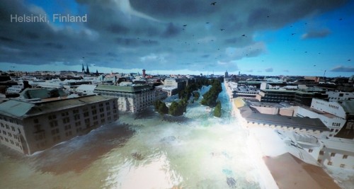 リアルな3Dモデルを使ったヘルシンキ市の洪水シミュレーション（資料：ヘルシンキ市）