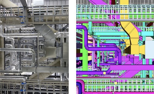 実際の現場（左）とBIMモデル（右）（以下の資料、写真：新菱冷熱工業）