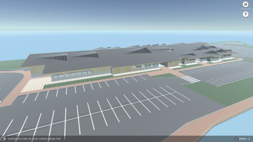 建物の外観。広大な駐車場も併設されていた