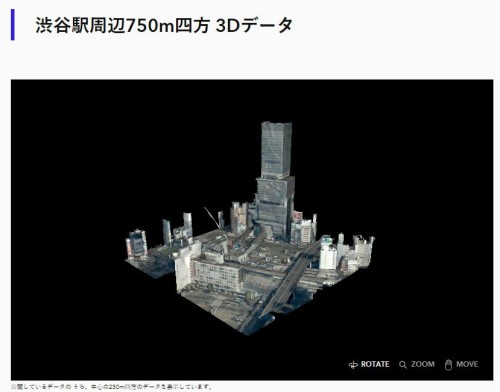 地上部の点群データ。中心にそびえるのは渋谷ヒカリエの超高層ビル