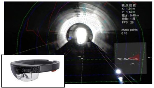 MRゴーグルの「Microsoft HoloLens」に補修履歴を入れて、トンネル内部と重ねて見られるトンネル・メンテナンス・ナビゲーションシステム「MOLE-FMR」