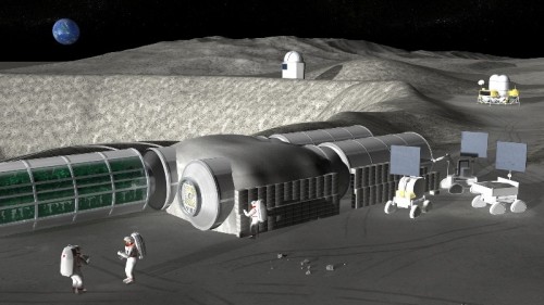 月面で行われる宇宙基地建設工事のイメージ（資料：JAXA）