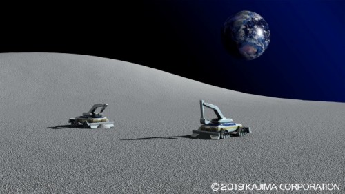 （1）宇宙基地建設の流れ。まずは月面を整地する（以下の資料、写真：鹿島）
