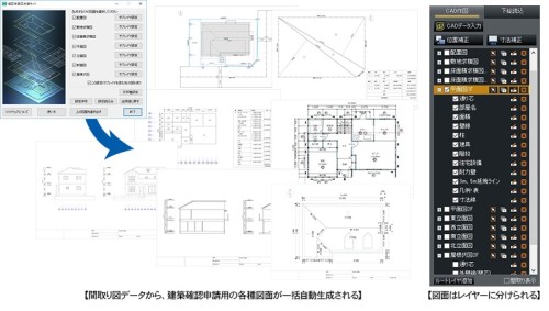 「3Dアーキデザイナー」から7種類の建築確認申請用図面が作れる「確認申請図支援キット」の機能イメージ
