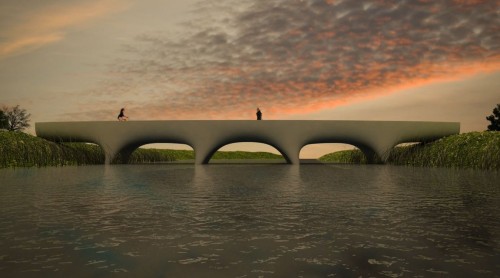 オランダ・ナイメーヘンに建設される世界最長の3Dプリント橋の完成予想図（以下の資料：Michiel van der KleyのVimeo動画より）