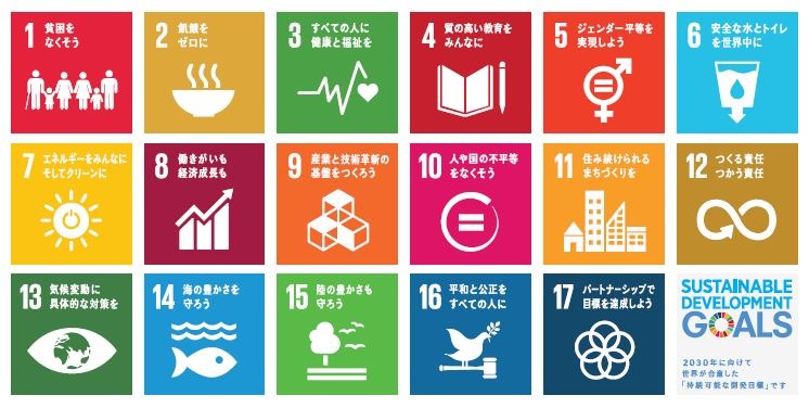 国連が掲げる17種類の持続可能な開発目標（資料：国連開発計画 駐日代表事務所のウェブサイトより）