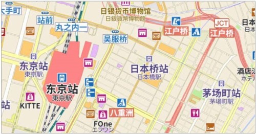 中国語（簡体）で標記した東京駅周辺の他図（以下の資料：ゼンリン）