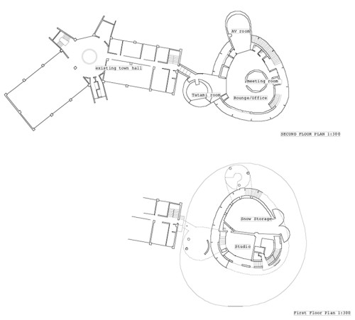 メタボールをデザインの原形に活用した「雪のまちみらい館」の平面図©︎Jun Aoki & Associates