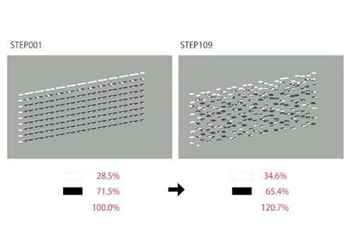 テラスを覆うセラミックパネルの配置をシミュレーションで検討（画像：（C）株式会社　SUEP.）