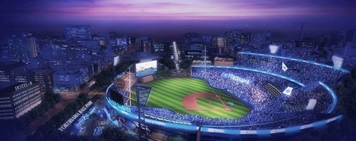 横浜スタジアムのボールパーク化構想。日本大通りに開かれた視界などをCGで再現