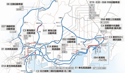 NEXCO中日本が建設、維持管理する高速道路網。その延長距離は約2000kmにも及ぶ