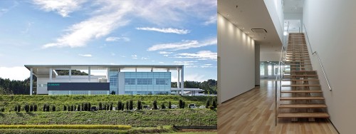 ビー・ブラウンエースクラップ栃木工場の完成予想CG（上段）と完成写真（下段）はそっくり。施主からもイメージ通りの建物ができたと喜ばれた