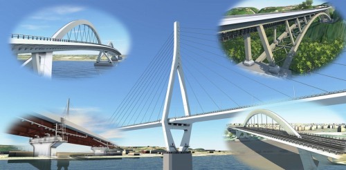 オフィスケイワンが参画した代表的な橋梁CIMプロジェクトの例。中央の斜張橋をはじめ、地域のランドマークとなるビッグプロジェクトも多い