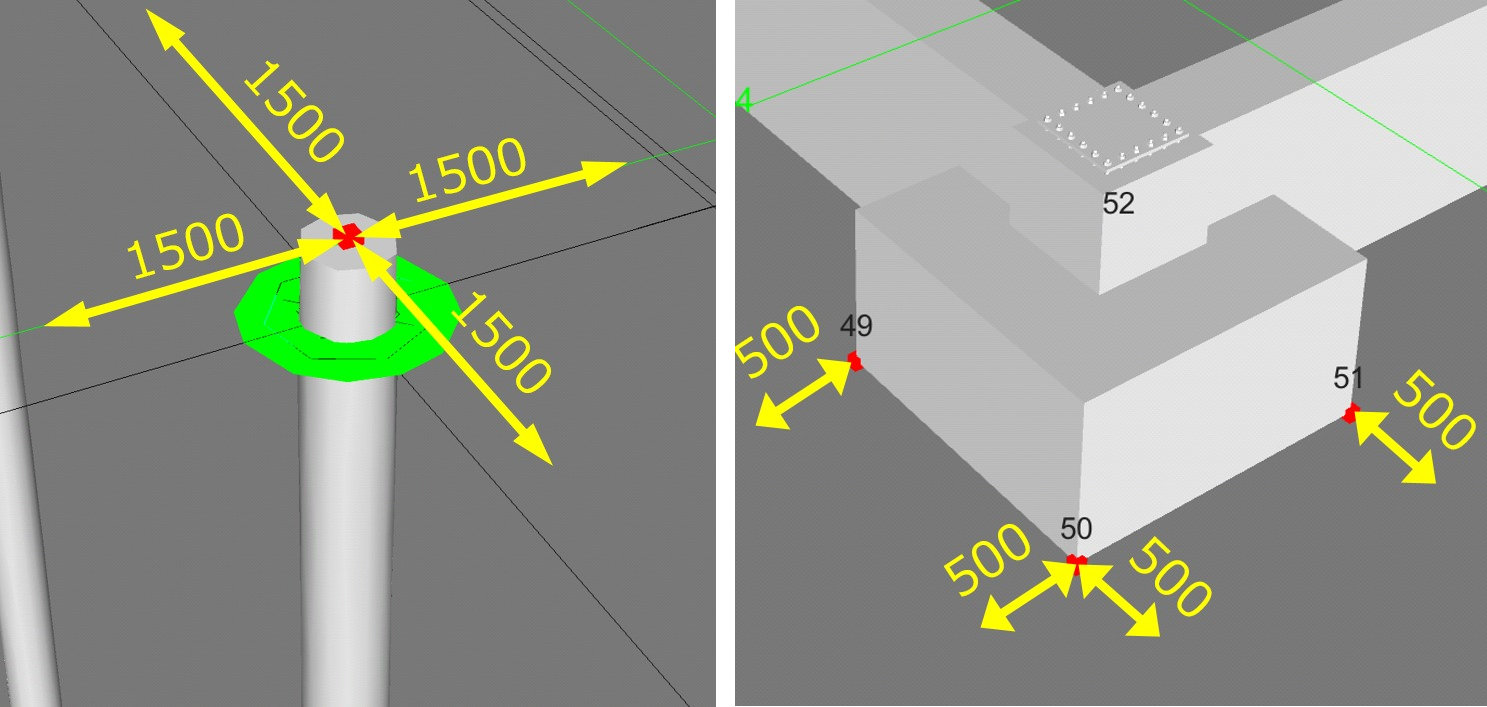 杭芯座標やフーチング４隅座標から掘削範囲を計測する活用のイメージ